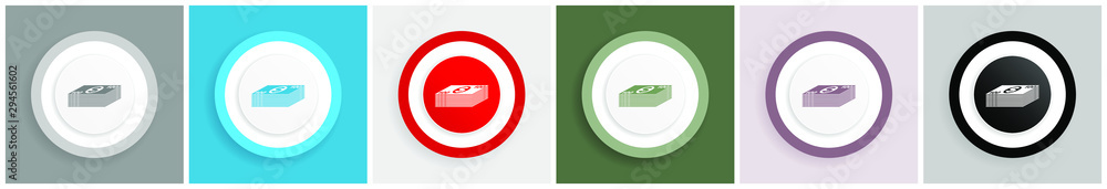 Aufkleber Money icon set, colorful flat design vector illustrations in 6 options for web design and mobile applications