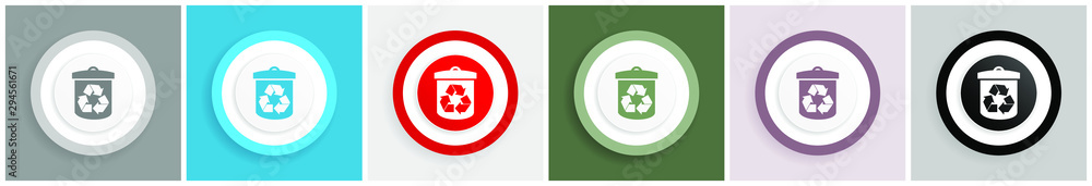Fototapete recycle icon set, colorful flat design vector illustrations in 6 options for web design and mobile a