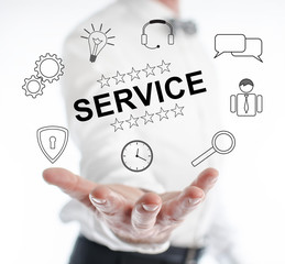 Service concept levitating above a hand