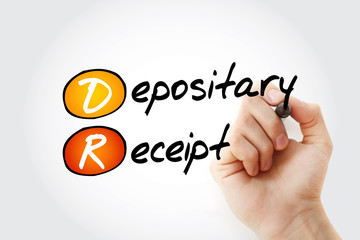 DR - Depositary Receipt acronym with marker, business concept background