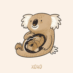 Sweet mother koala with her baby. Pregnancy concept card in floral style. Romantic vintage design © penguin_house