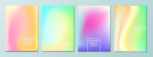 Vector illustration of bright color background with mesh gradient texture for minimal dynamic cover design. Blue, pink, yellow, green placard poster template. EPS 10