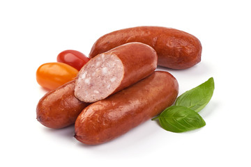 Smoked pork sausages, oktoberfest, isolated on white background
