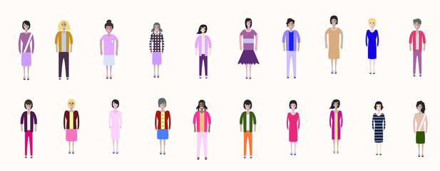 Fototapeta na wymiar Set of full body diverse business people. Fashion woman, female, girls stay on white background. Vector illustration flat style. Work and Team concept