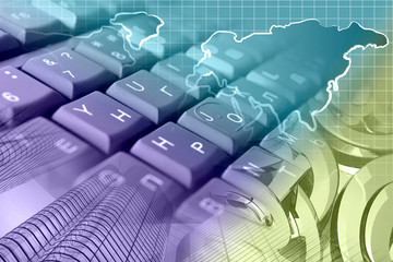 Keyboard, mail signs and map