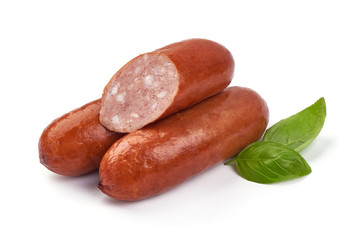 German traditional smoked sausages, isolated on white background
