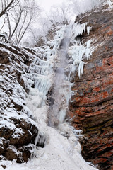 Frozen waterfall Zeleni vir nature park, Croatia