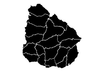 Mapa negro de Uruguay sobre fondo blanco. © Gabrieuskal