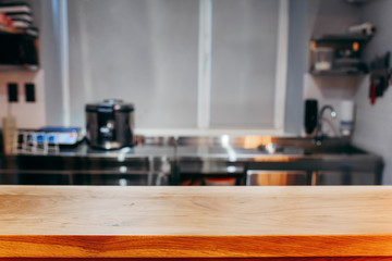 Blurred kitchen interior and napkin and desk space