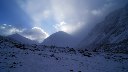 view of the snowy mountains near Kailash in the Himalayas