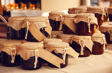 Homemade fruit jam.  Farmers market sweet produce