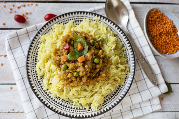 Flat lay spicy indian rice