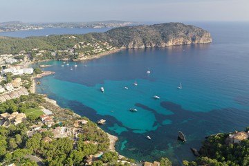 Naklejka na ściany i meble Wonderful aerial photography of Camp de Mar, Mallorca island, luxury places.