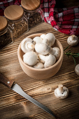 Fresh white champignon mushrooms.