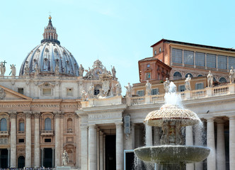 St Peters Square- Vatican city , with the basilica, fountain, and colonnade in view.