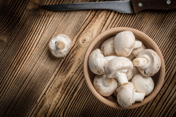 Fresh white champignon mushrooms.