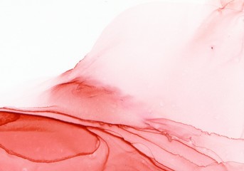 Abstract background in alcohol ink technique. Pink marble texture on white. Wash drawing effect wallpaper. Modern illustration for card design, creative banners and ethereal graphic design.