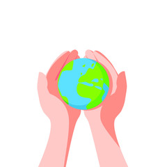 Planet earth in the hands of man. Vector illustration in flat style.
