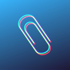 3d paper clip with glitch effect in blue background 