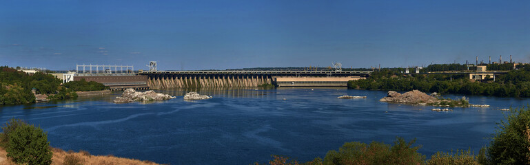 Fototapeta na wymiar hydroelectric power station panoramic view zaporizhia ukraine