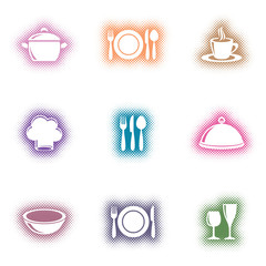 Creative vector restaurant menu icons collection halftone design