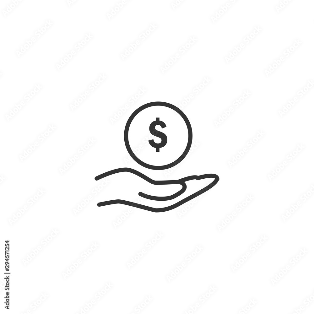 Aufkleber hand with money line icon in simple design on a white background