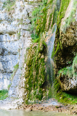 Cascata di acqua sorgiva in montagna, texture