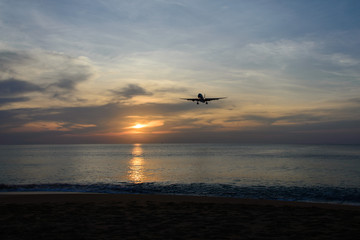 Fototapeta na wymiar Beach near Phuket airport where planes landing