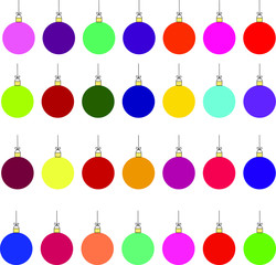 Christmas balls set. Collection of vector  Christmas decoration balls, bright colors, isolated on white background