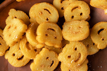 Homemade Smiley Face French Fries. Golden and funny.