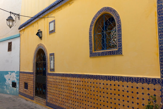 Facade of a traditional house decorated with tiles