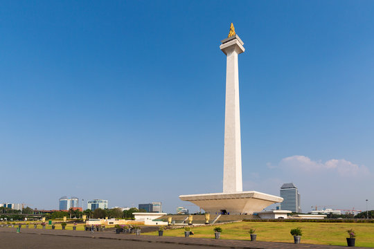 Beautiful view of the National Monument of Indonesia (Monumen Nasional, MoNas) in Jakarta, Indonesia