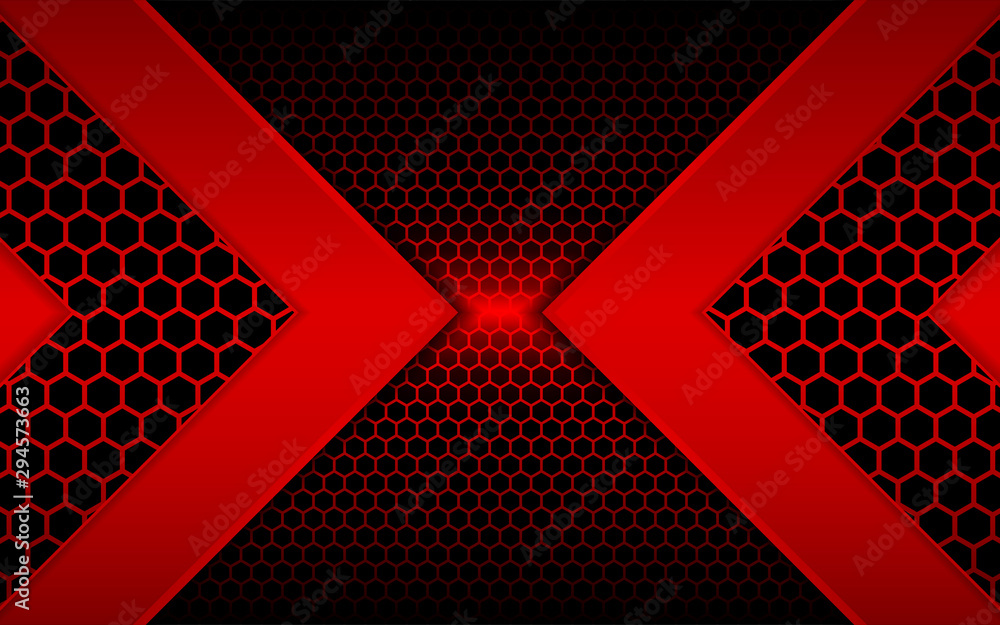 Poster abstract 3d metallic red and black frame layout design tech innovation concept geometric background.