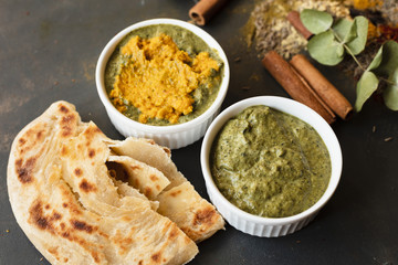 Close-up chutney indian recepie with pita