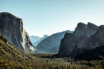 The tunnel view in Yosemite National park California during sunrise in summer