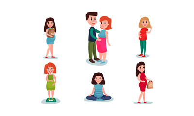 Vector Illustration Set Of Pregnancy Activities Isolated On White Background