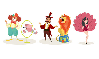 Circus Performers In Show Cartoon Chacartes Vector Illustrations Set