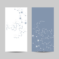 Set of vertical banners. Geometric pattern with connected lines and dots.