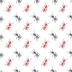 Fototapeta na wymiar Pattern con formiche nere e rosse isolate su sfondo bianco