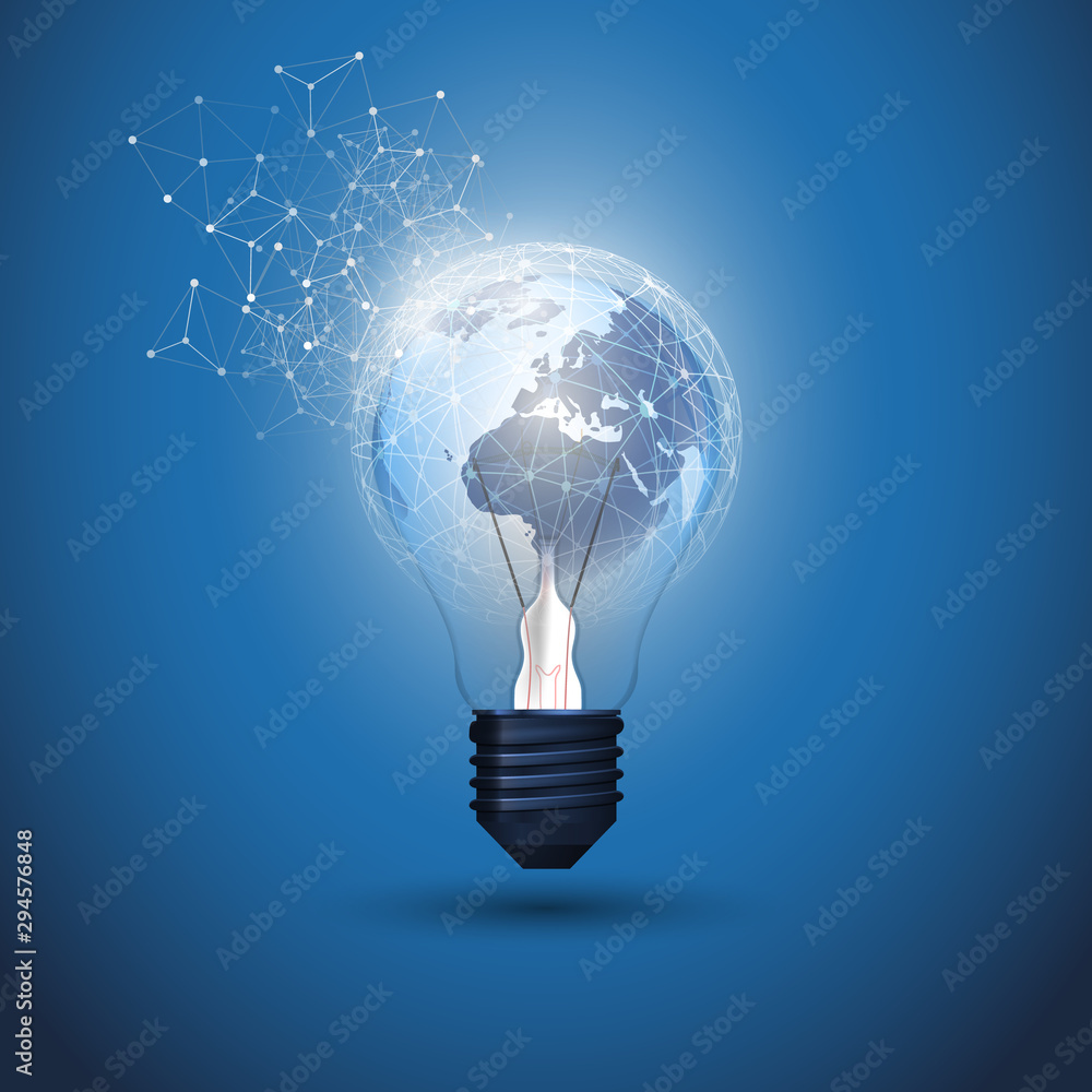 Poster abstract cloud computing, electric and global network connections concept design with earth globe in