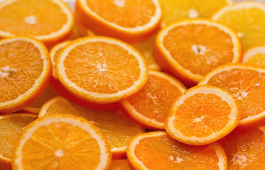 Orange slices texture. Fresh ripe sweet orange citrus fruits  background.