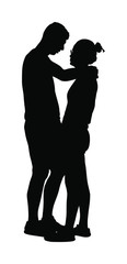 Girlfriend and boyfriend kissing on date vector silhouette. Love concept. Boy and girl hugging vector. Togetherness, tenderness and closeness. Young shy couple in love hug. Teenagers romance, puberty