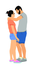 Girlfriend and boyfriend kissing on date vector. Love concept. Boy and girl hugging vector. Togetherness, tenderness and closeness. Young shy couple in love hug. Teenagers romance, feelings in puberty