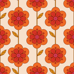 seamless pattern with flowers and leaves in retro scandinavian style