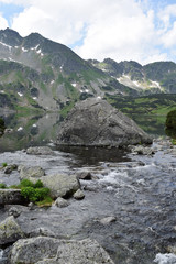 stream and lake in tatra mountains