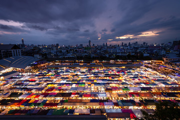 Bangkok, Thailand - June 17, 2019: Night view of the Train Night Market Ratchada. Train Night market at Bangkok, Thailand
