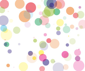 Colorful transparent bubbles, circles on a white background. Bokeh preset, design element to create light, delicate patterns. Vector illustration