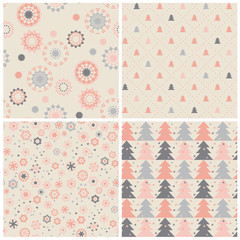 Cute snowflakes and Christmas tree pattern set
