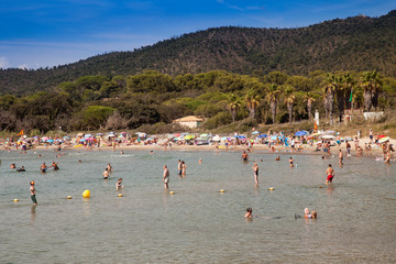 Natural beach at beach at Fort de Bregancon, Alpes-Maritimes, Cote d'Azur, southern France, France, Europe