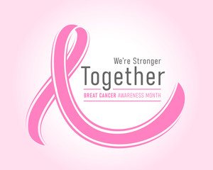 breast cancer awareness month with we are stronger text and pink ribbon have a stripe sign vector design